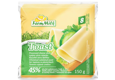 Lydyto sūrio riekelės TOAST, 45 % riebumo, 150 g