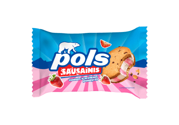Ledai POLS su braškių įdaru, tarp sausainių, 75 g