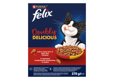 Sausas kačių pašaras FELIX Doubly Delicious su jautiena ir vištiena, 270 g
