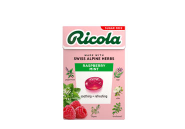 Pastilės RICOLA RASPBERRY MINT, aviečių ir mėtų skonio, 50 g