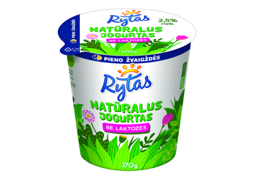 Jogurtas be laktozės RYTAS, 2,5 % rieb., 370 g