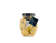 Konservuotos žaliosios alyvuogės WELL DONE PREMIUM, įdarytos česnakais ir raudonomis paprikomis, 360 g