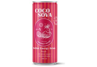 Gazuotas persikų skonio energinis kokosų vandens gėrimas COCOSOVA BELLINI, 320 ml