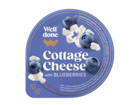 Grūdėtoji varškė WELL DONE, mėlynių skonio, 4 % rieb., 150 g