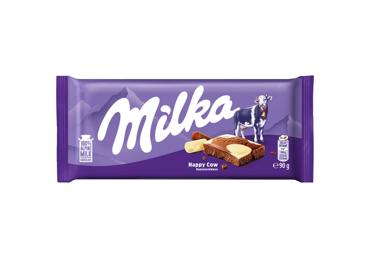 Pieninis šokoladas MILKA HAPPY COW su baltuoju šokoladu, 90 g