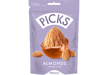 Migdolai PICKS su karamelės glajumi, 90 g