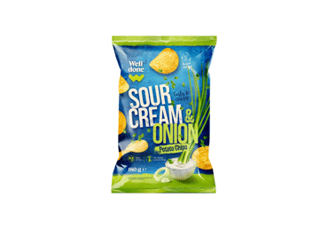Grietinės ir svogūnų skonio bulvių traškučiai WELL DONE, 180 g