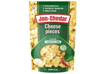 Kepti sūrio gabaliukai TZATZIKI, CHILLI JON-CHEDAR, 42 % rieb. s. m., 80 g
