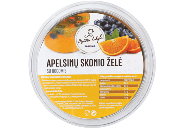 Apelsinų skonio želė su šviežiomis uogomis, 450 g