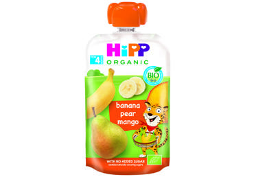 Ekologiška bananų, kriaušių, mangų tyrelė HIPP nuo 4 mėn., 100 g