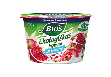 Ekologiškas jogurtas be laktozės BIOS su granatais ir grūdais, 3,2% rieb., 200 g