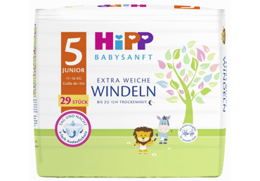 Draugiškos aplinkai sauskelnės HIPP BABY SANFT 5 (12-17 kg), 29 vnt.