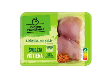 Šviežia broilerių, užaugintų be antibiotikų, šlaunelių mėsa, 500 g