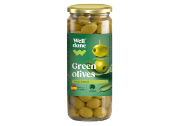 Konservuotos žaliosios alyvuogės be kauliukų WELL DONE, 450 g