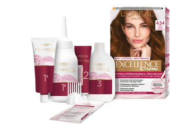 Ilgalaikiai plaukų dažai su trejopa plaukų priežiūra L'OREAL PARIS Excellence Creme, 4.54 - 2