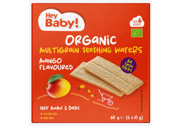 Ekologiški įvairių grūdų vafliai mangų skonio HEY BABY, 6x10 g