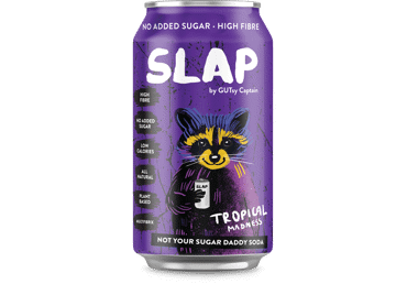 Gazuotas pasiflorų ir mango skonio gėrimas su skaidulomis ir natūraliu saldikliu SLAP, 330 ml