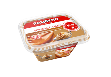 RAMBYNO lydytas tepamas sūrio produktas su karamelizuotu kondensuotu pienu, 35 %, 175 g