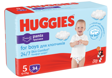 Sauskelnės-kelnaitės HUGGIES PANTS 5 JUMBO BOY (12-17 kg), 34 vnt.