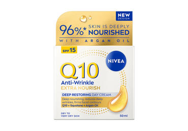 NIVEA Q10 ANTI-WRINKLE EXTRA NOURISH GILIAI ODĄ ATKURIANTIS DIENINIS KREMAS SU SPF15, 50 ml