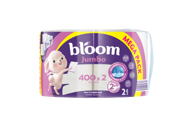 Popierinis rankšluostis BLOOM JUMBO 2 ritinėliai, 400 lapelių