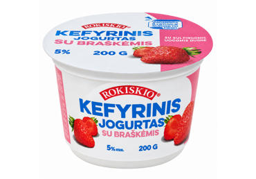 Kefyrinis ROKIŠKIO jogurtas su braškėmis, 5 % rieb., 200 g
