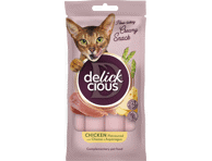 Pašaro papildas suaugusioms katėms DELICKCIOUS™ kreminiai skanėstai su vištiena, pagardinti sūriu ir smidrais (4x0,015 kg), 0,06 kg