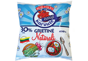 Natūrali ROKIŠKIO grietinė ŽALOJI KARVUTĖ, 30 % rieb., 400 g