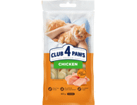 Pašaro papildas suaugusioms katėms, kreminiai skanėstai – vištiena CLUB 4 PAWS Premium (4x0,015 kg), 0,06 kg