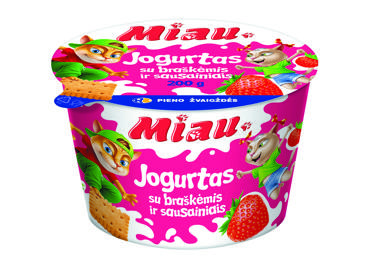 Jogurtas MIAU su braškėmis, žemuogėmis ir sausain.3,9% rieb., 200 g