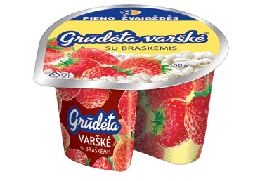 Grūdėtoji varškė su braškėmis, 7 % rieb., 150 g