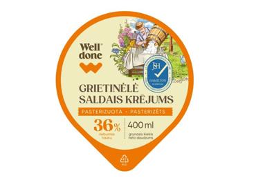 Grietinėlė WELL DONE, 36 % rieb., 400 g - 2