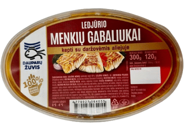 Kepti ledjūrio menkių gabaliukai su daržovėmis aliejuje, 300 g