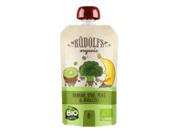 Ekologiška žirnių, brokolių tyrelė. RŪDOLFS su bananais, kiviais, nuo 6 mėn.