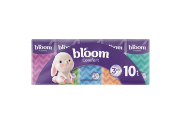 Vienkartinės nosinaitės BLOOM COMFORT 3 sl, 10 pak. x 10 vnt.\r\n