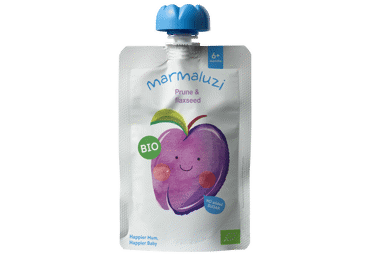Ekologiška džiovintų slyvų tyrelė MARMALUZI su linų sėmenėmis (6+ mėn.), 90 g