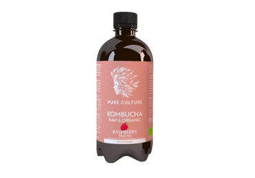 Ekologiškas aviečių skon.juodosios arbatos gėrimas KOMBUCHA, 400 ml