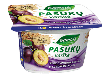 GAMTOS pasukų varškė su slyvomis ir kviečių sėlen., 2% rieb., 130 g