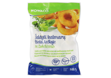 Šaldyti kalmarų žiedai tešloje NOWACO su žolelėmis, 500 g