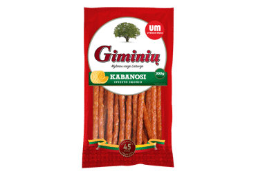 K. r. GIMINIŲ KABANOSI lazdelės, sviesto skonio, I r., 300 g