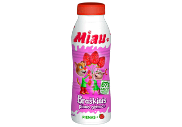 Braškinis pieno gėrimas MIAU, 2,3 % rieb., steriziluotas, 450 ml