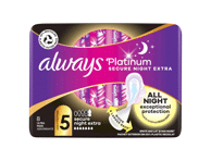 Higieniniai paketai ALWAYS Platinum Extra Secure Night, S5, 8 vnt.