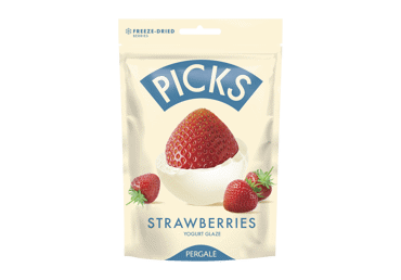 Liofilizuotos braškės su jogurtiniu glaistu PICKS, 90 g