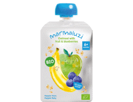 KOŠĖ Eko Obuolių, mėlynių, bananų, avižų - 6 mėn 90g Pouch MARMALUZI