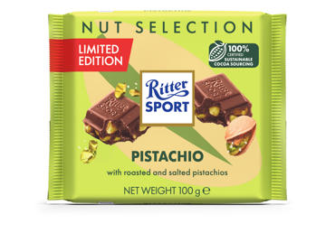 Pieninis šokoladas RITTER SPORT su skrudintomis pistacijomis, 100 g