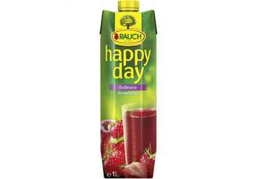 Įvairių vaisių sulčių gėrimas HAPPY DAY su braškių tyre, 1 l
