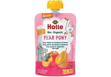 Eko kriaušių, per.,aviečių tyrelė HOLLE PEAR PONY, 8+ mėn., 100 g