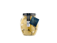 Konservuotos žaliosios alyvuogės WELL DONE PREMIUM įdarytos migdolais ir Chalapos paprikomis, 360 g
