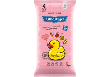 Užkandukai kūdikiams LITTLE ANGEL ANGELINA su morkomis ir obuoliais, 4x15 g