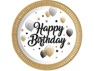 Popierinės lėkštės HAPPY BIRTHDAY, 23 cm, 8 vnt.